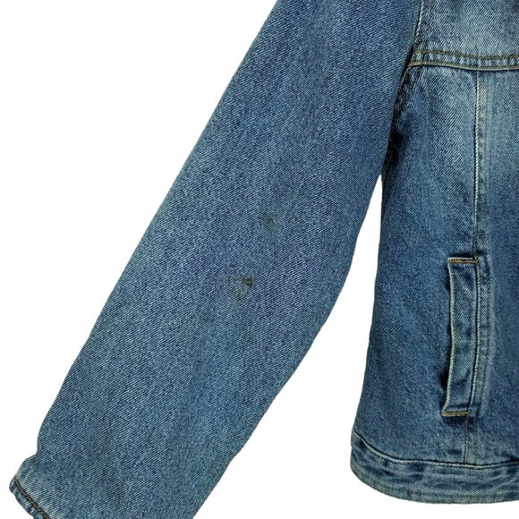 Tommy Hilfiger Kids Vintage Denim Jacket Blue Sz L Faux Sherpa Collar Cuffs Logo - Picture 5 of 13